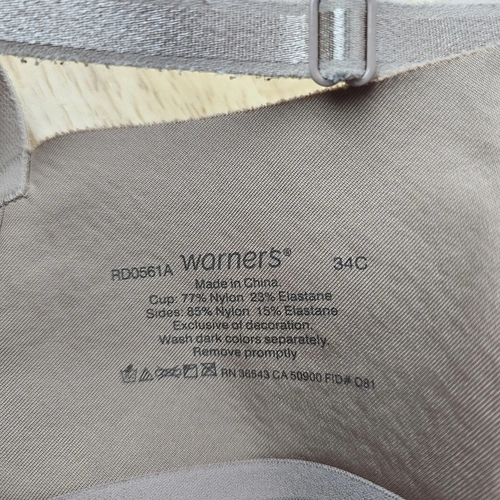 Warners Bra‎ 34C Push Up Bra RD0561A No Side Effects Underwire Lift Bra Beige